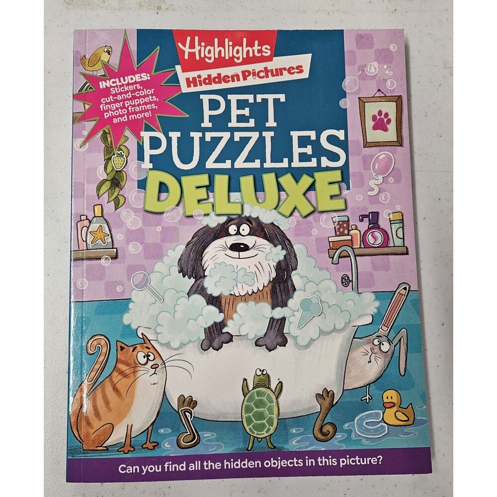 Highlights Hidden Pictures : Pet Puzzles DELUXE New Paperback Stickers Cut/Color